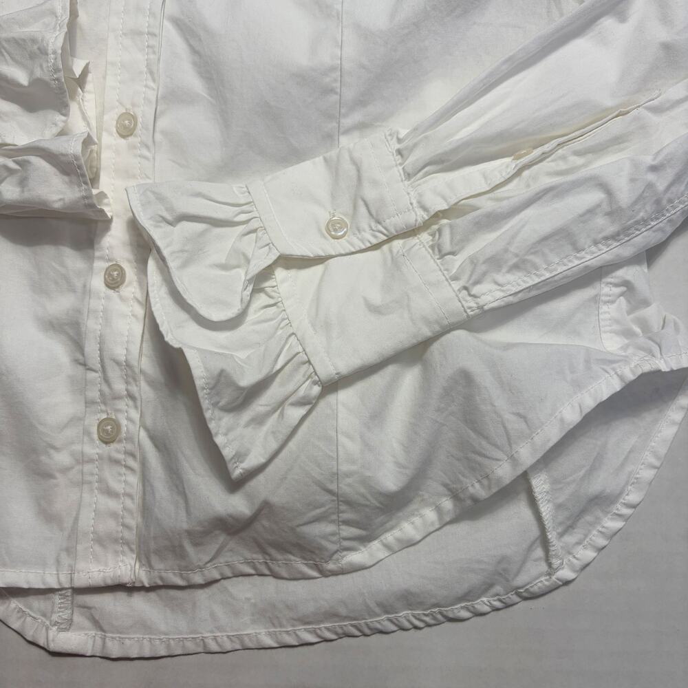 Anthropologie Maeve White Ruffle Collar Button Down Shirt Size S Cotton - Picture 6 of 10